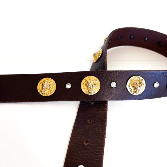Vintage Y2K Express Lion Head Leather Womens Statement Belt Size S Brown Italy - Picture 5 of 9